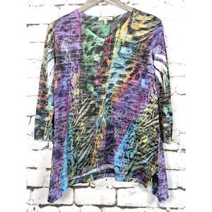 JESS & JANE Rhinestone Studded Animal Print Sublimation Tunic Colorful Medium